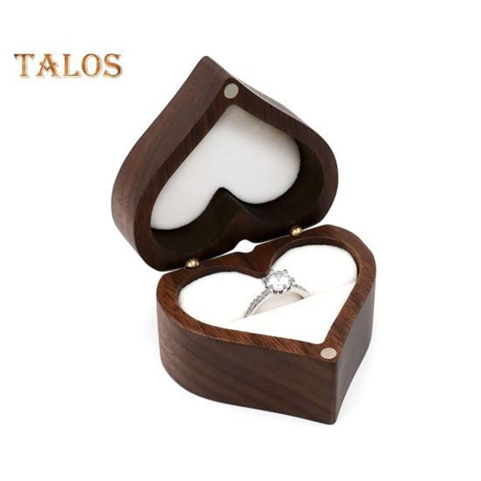 (as the picture, D) Wooden Heart Shaped Ring Gift Box Soft Lining Portable Personalized Vintage Wood Jewelry Box Wedding Ring Holder