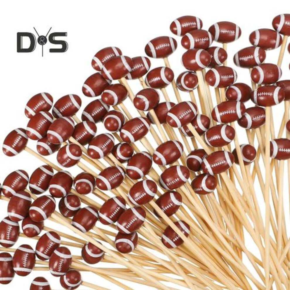 100pcs Rugby Bamboo Pick Buffet Forks Fruit Dessert Cupcake Cocktail Sticks For Valentine's Day Party Supplies