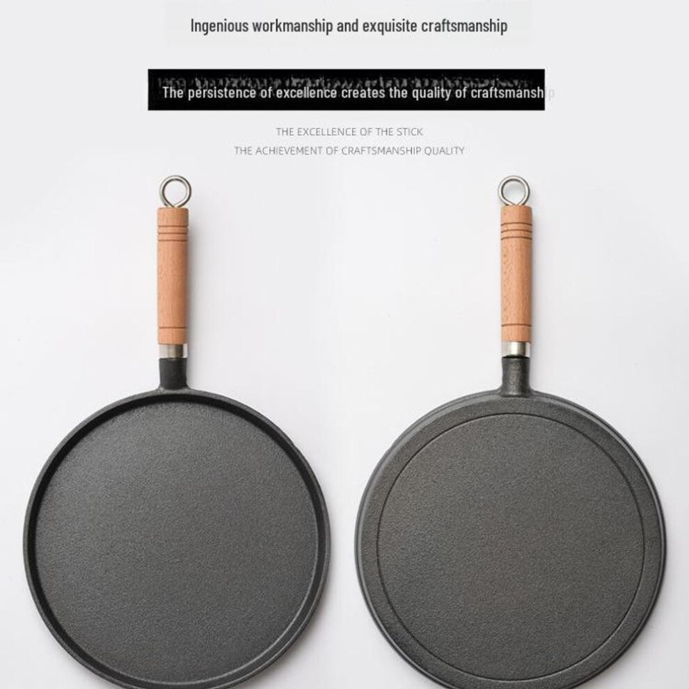 (black, 20 Frying Pan) Wooden Handle Non-Stick Cast Iron Pancake Pan