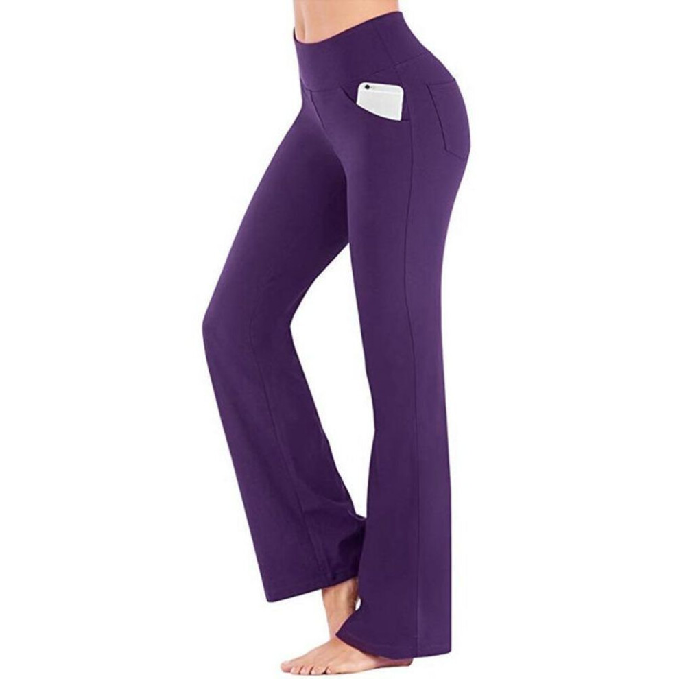 (purple, M) Women's New Micro Wide Leg Pants High Waisted Casual Yoga Pants