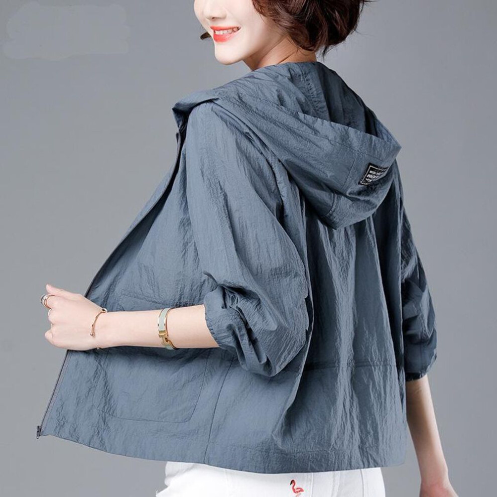 (grey, XXXL) Summer Women Hooded Beach UV Jacket Female Long Sleeve Sun Protection Clothing Windbreaker Ladies Casual