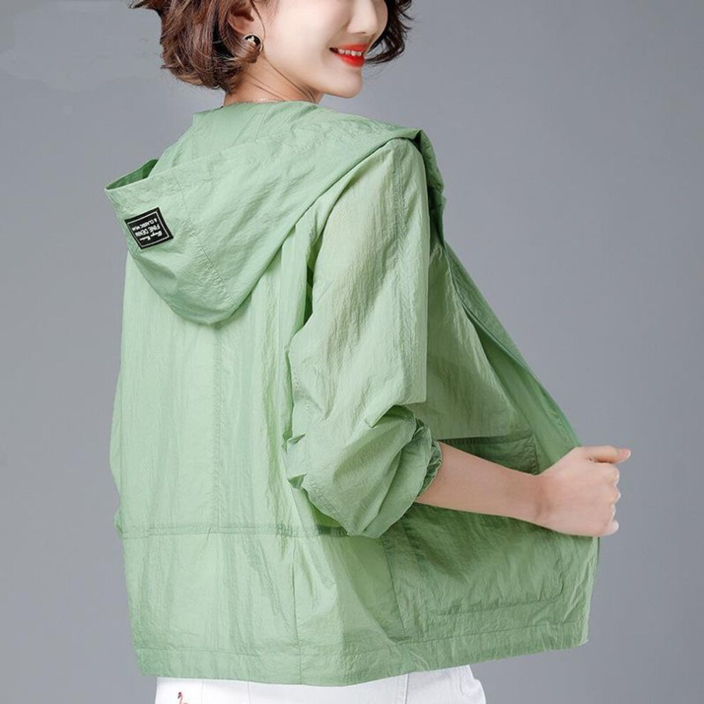(green, M) Summer Women Hooded Beach UV Jacket Female Long Sleeve Sun Protection Clothing Windbreaker Ladies Casual