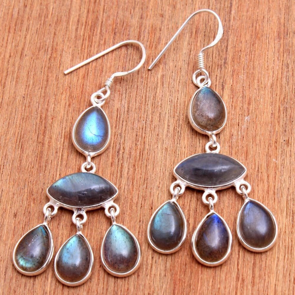 (blue) Labradorite Silver Earring, Gemstone Jewelry, Silver Earring, 925 Sterling Silver Handmade Jewelry, Women Jewelry, Gift For Mum