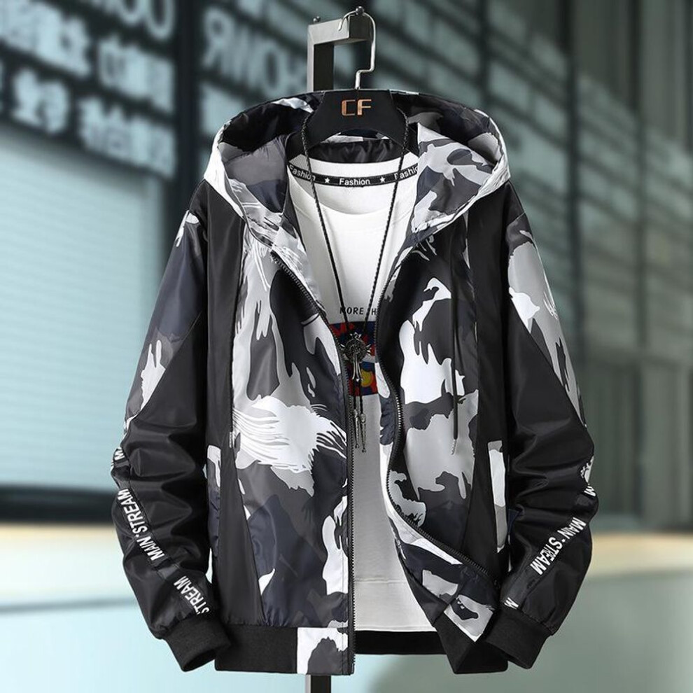(camouflage,black, XL) Men's Lightweight Youth Baseball Jacket - Spring/Autumn Trendy Short Coat