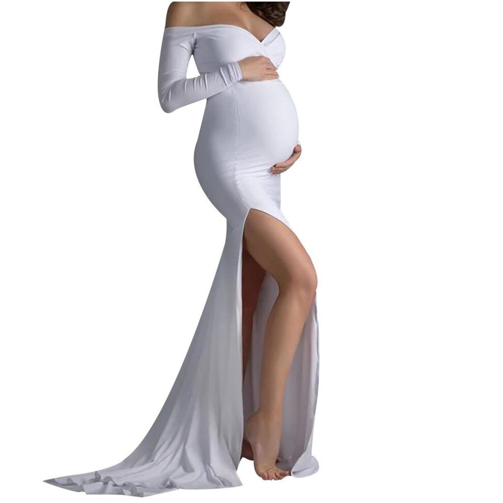 Women Pregnants Sexy Photography Props Off Shoulders V-Neck Long Maternity Dress