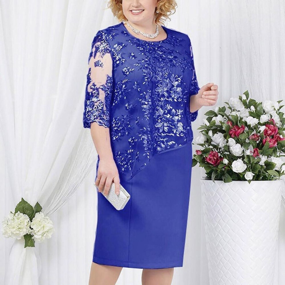 (dark blue, L) Women Plus Size Sequin Short Midi Dress Ladies Cocktail Evening Party Dress