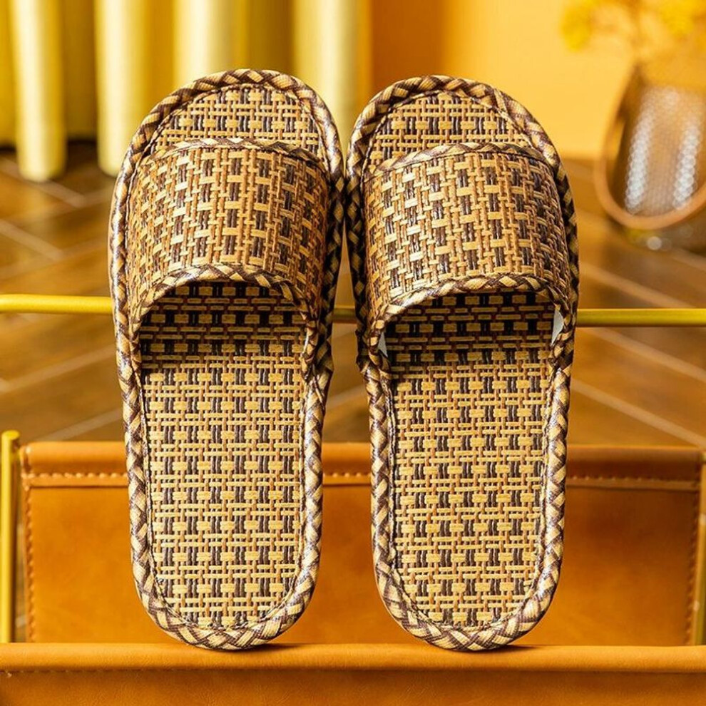 (black, 38-39) Home Slippers Male Summer Rattan Grass Woven Female Indoor Home Linen Non-slip Not Smelly Feet Summer Four Seasons
