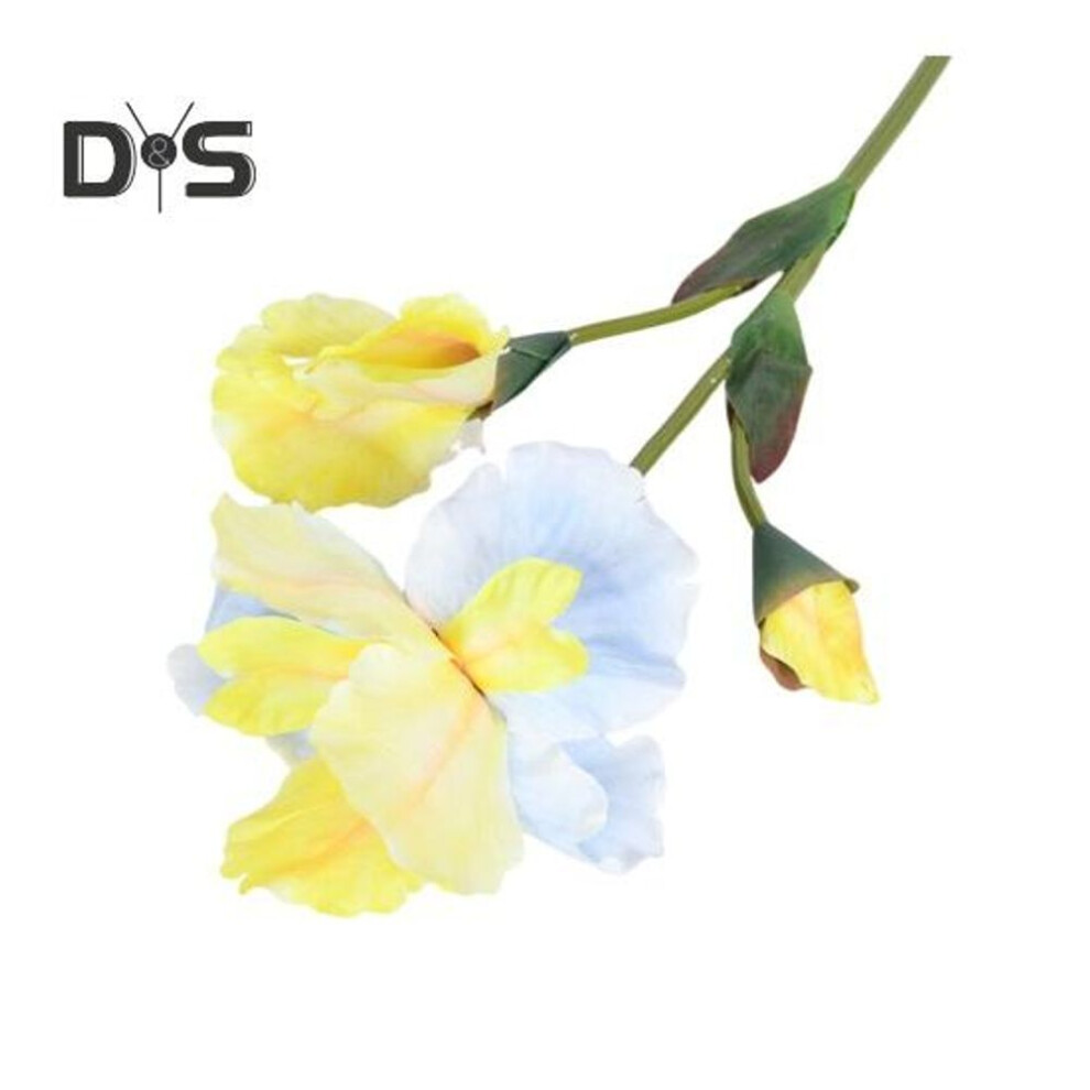 (yellow) Artificial Iris Branch with Stem Green Leaves Home Wedding Party Faux Flower Floral Arrangement Indoor Outdoor Decoration Photo Props