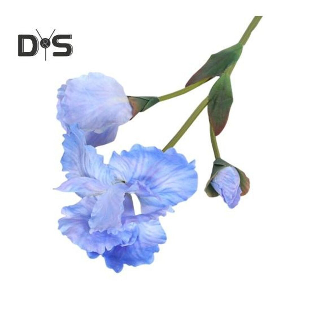 (blue) Artificial Iris Branch with Stem Green Leaves Home Wedding Party Faux Flower Floral Arrangement Indoor Outdoor Decoration Photo Props