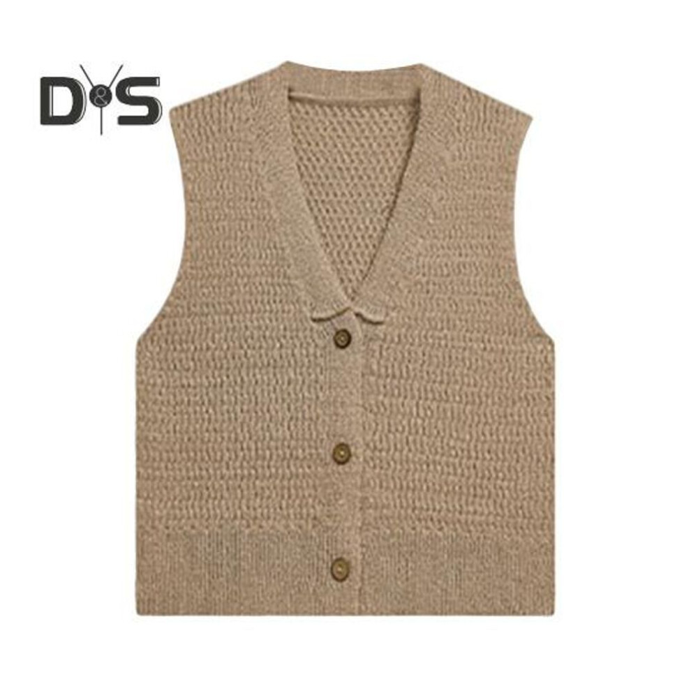(XL, khaki) Women's Cropped Sweater Vest V Neck Button Down Crop Top Summer Casual Knit Sleeveless Cardigan For Teens Girls