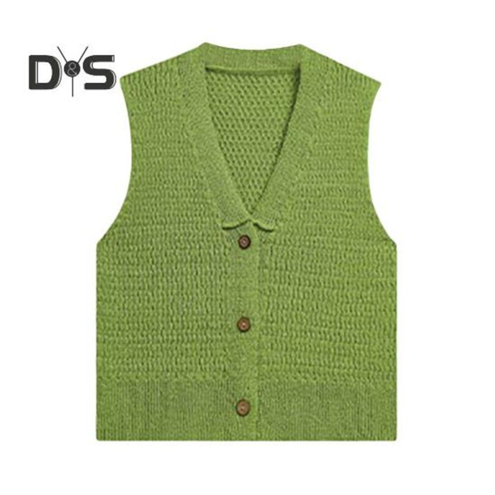 (XL, green) Women's Cropped Sweater Vest V Neck Button Down Crop Top Summer Casual Knit Sleeveless Cardigan for Teens Girls