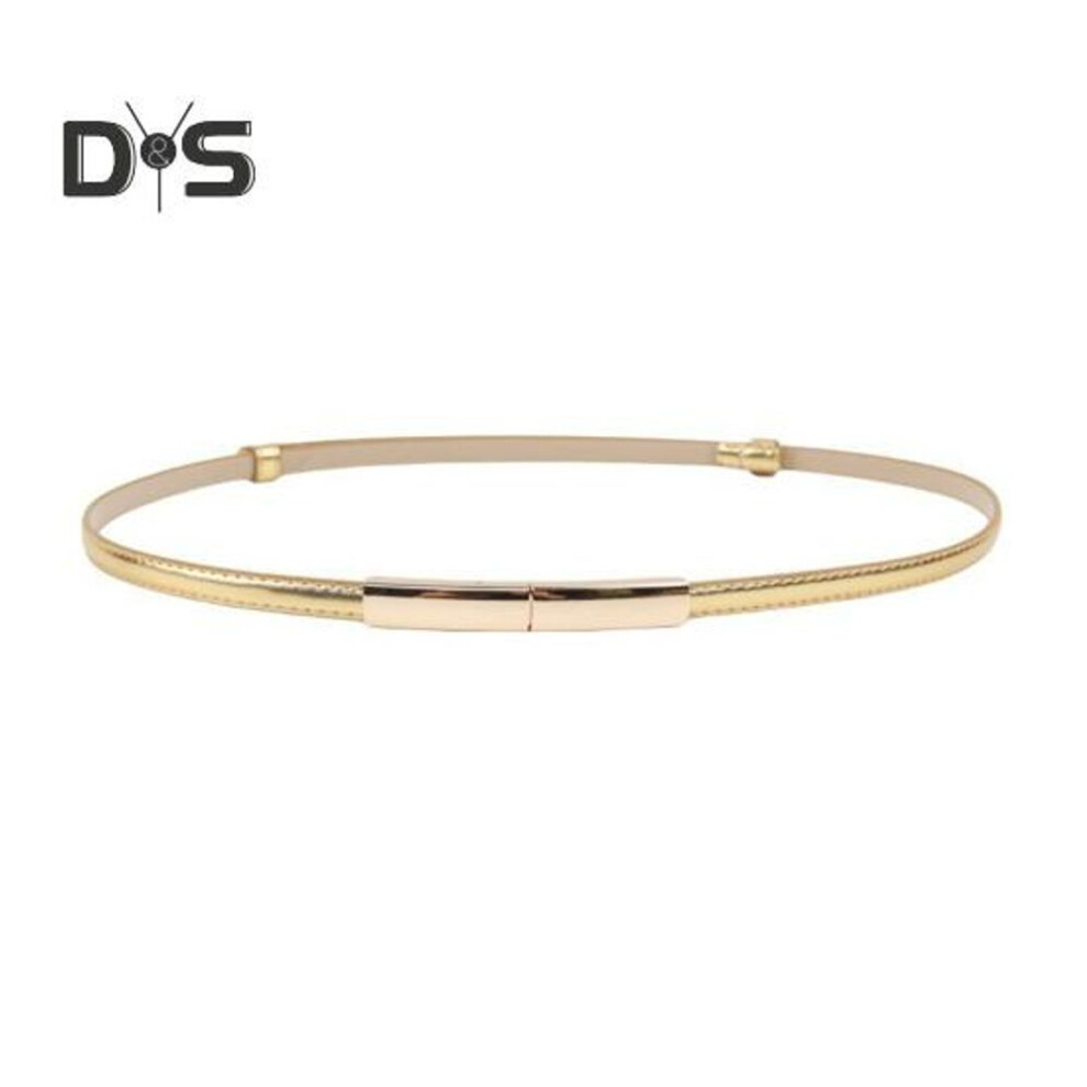 (golden) Faux Leather Women Belt Adjustable Thin Design Snap Button Waistband Decorative Dress Belt Garment Accessories