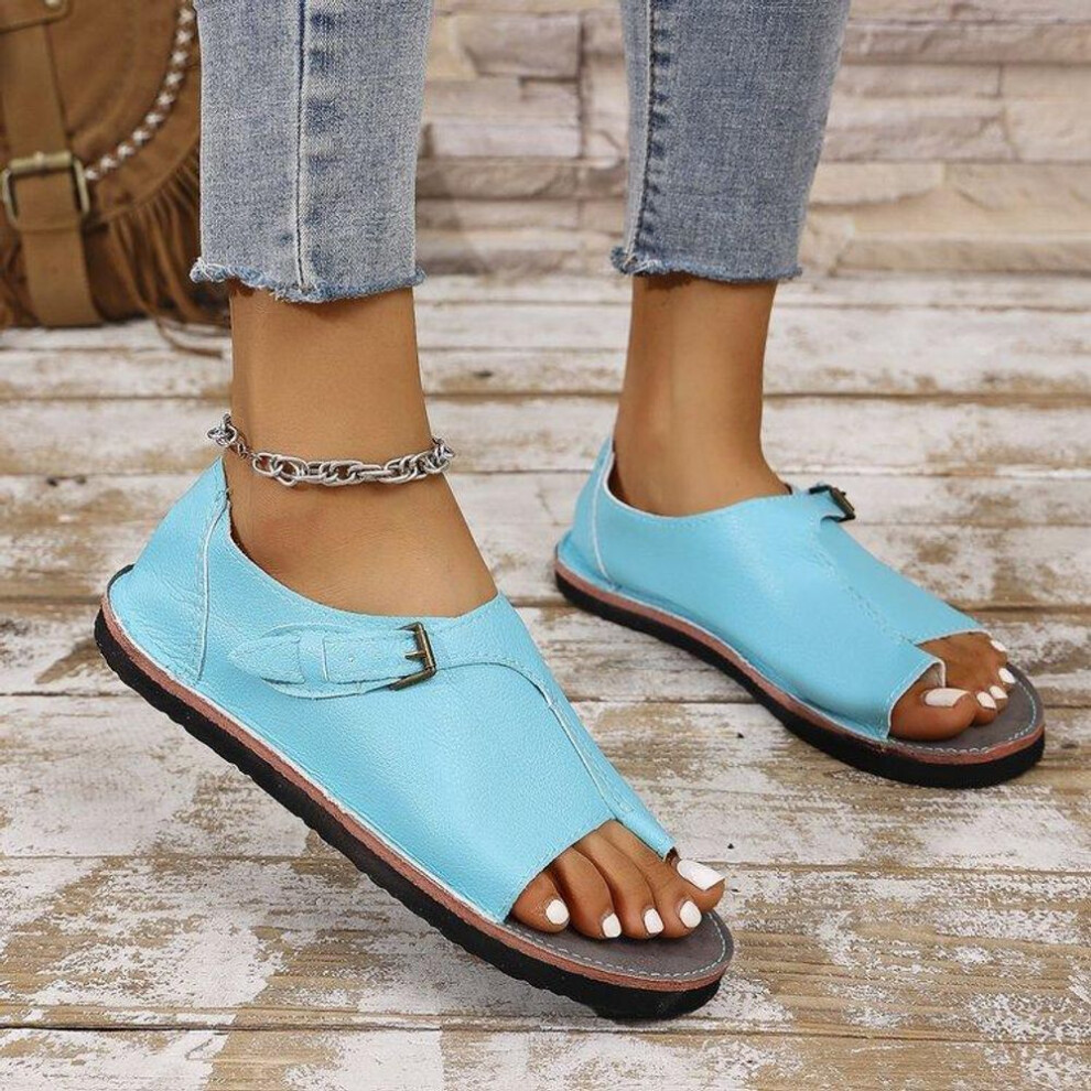 (sky blue, 36) Women's Sandals 2025 New Flat Retro Open Toe Designer Brand Casual Dress Beach Women's Sandals Plus Size 35-43
