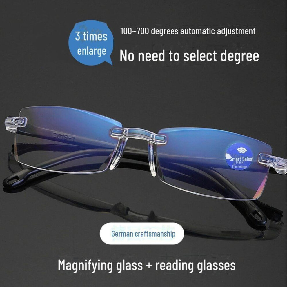 (transparent, +200) Smart Zoom Reading Glasses: Auto-adjust For Near & Far, Hd Blue Light Protection, Ideal For Middle-aged & Seniors With Small Orange Dot Design