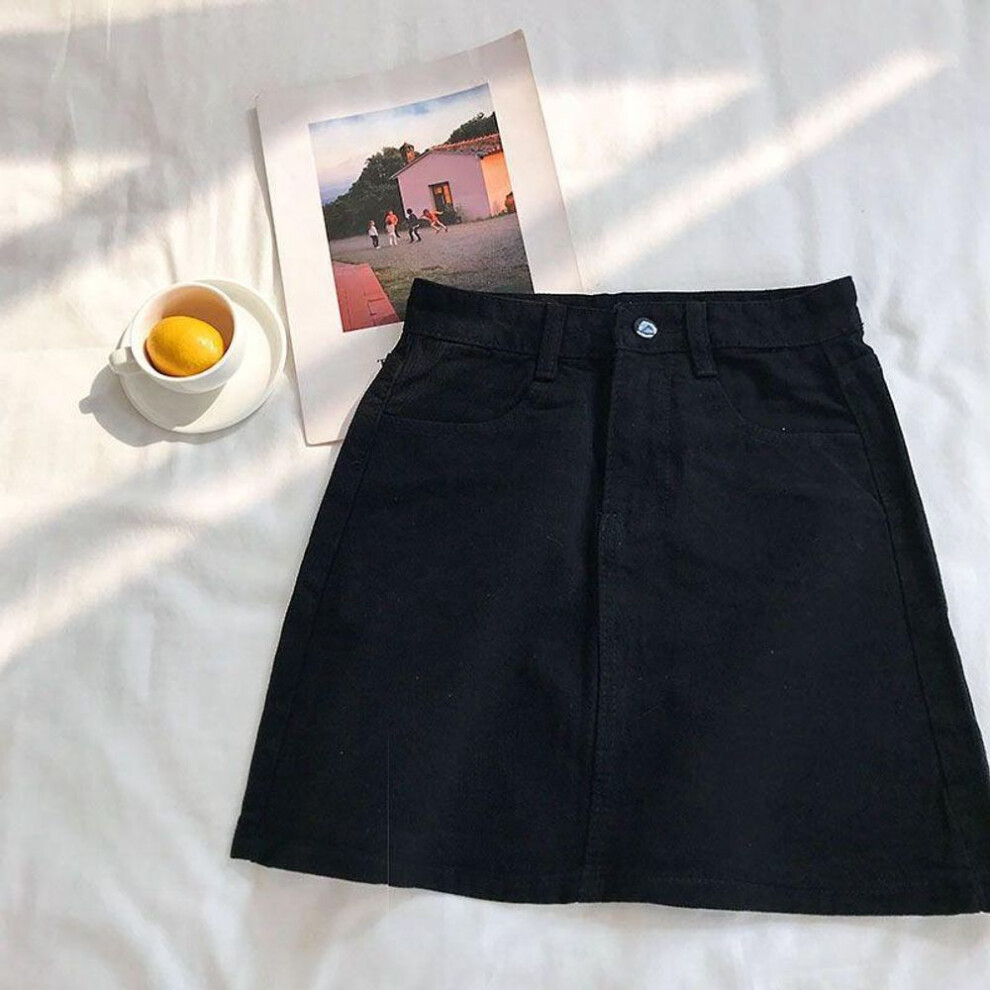 (S, black) 2020 Summer High Waist Women's A-Line Denim Skirt - Korean Style, Casual & Trendy