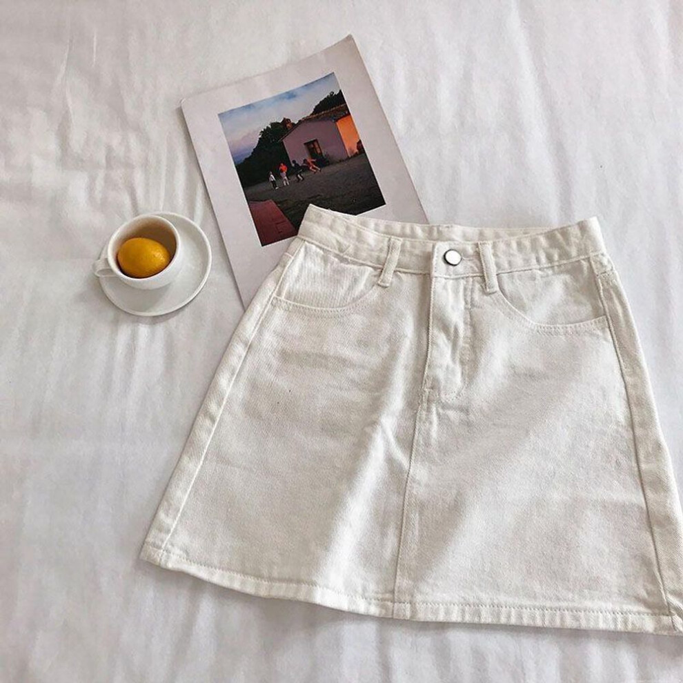 (L, apricot) 2020 Summer High Waist Women's A-Line Denim Skirt - Korean Style, Casual & Trendy