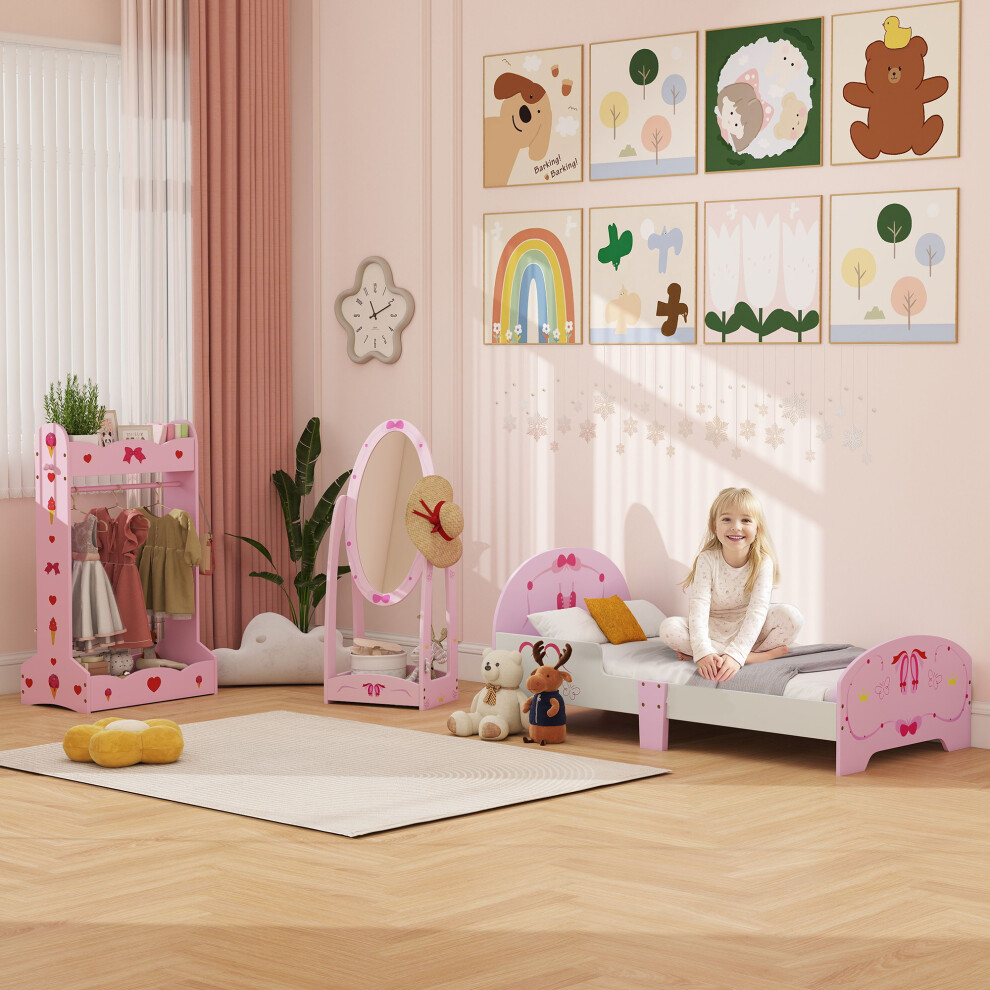 AIYAPLAY Kids Bed, Kids Clothes Rail, Kids Full Length Mirror, Pink