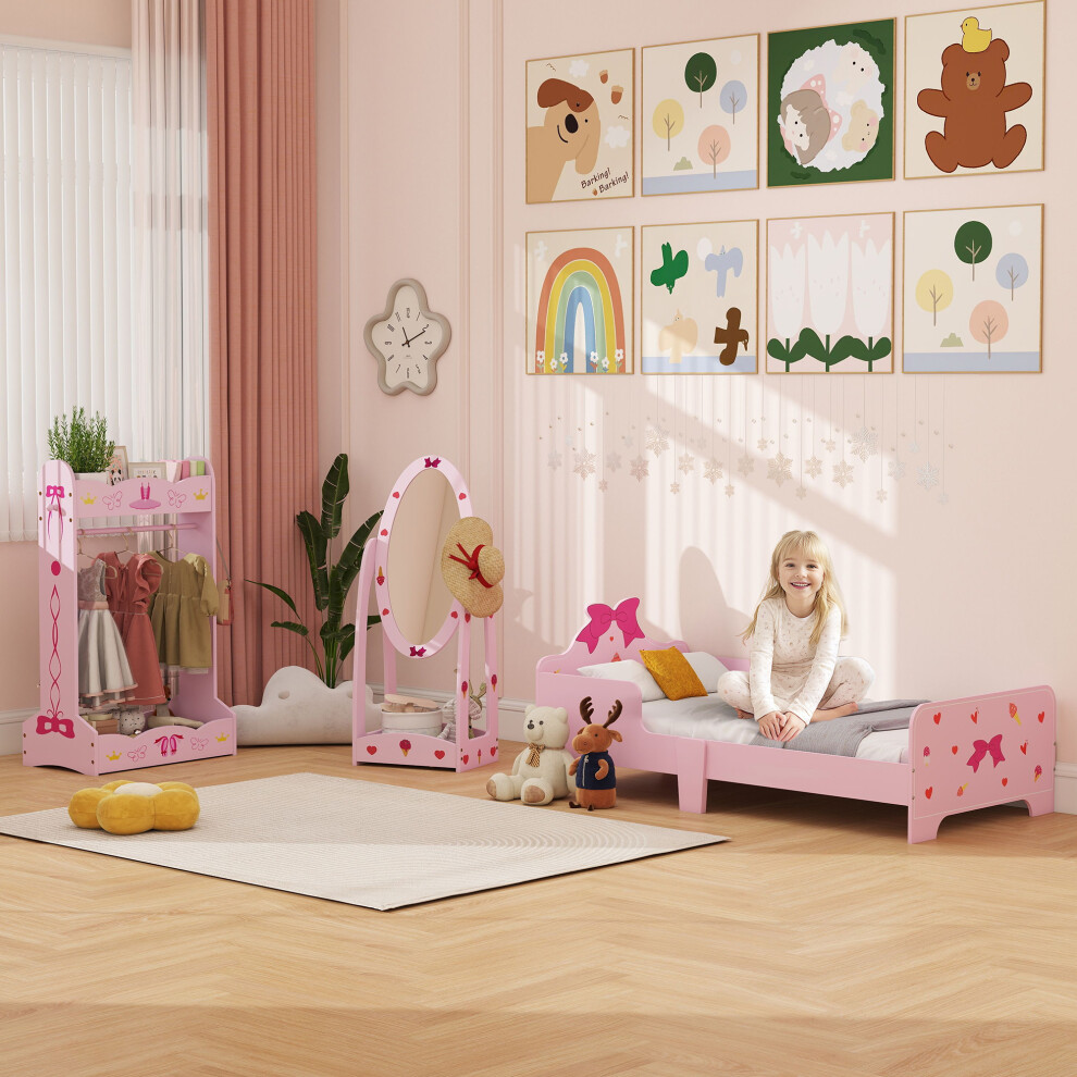AIYAPLAY Kids Bed, Kids Clothes Rail, Kids Full Length Mirror, Pink