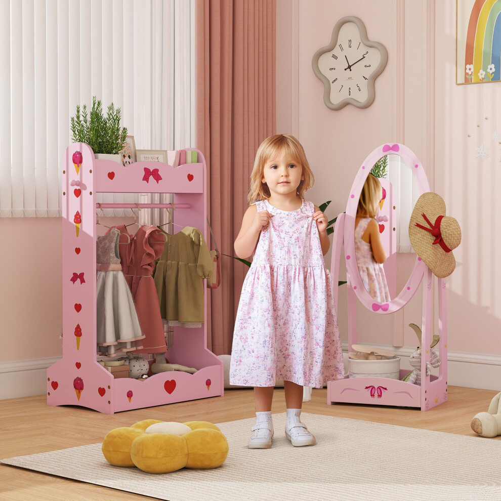 AIYAPLAY Kids Clothes Rail, Kids Dressing Mirror with 360 Rotating, Pink