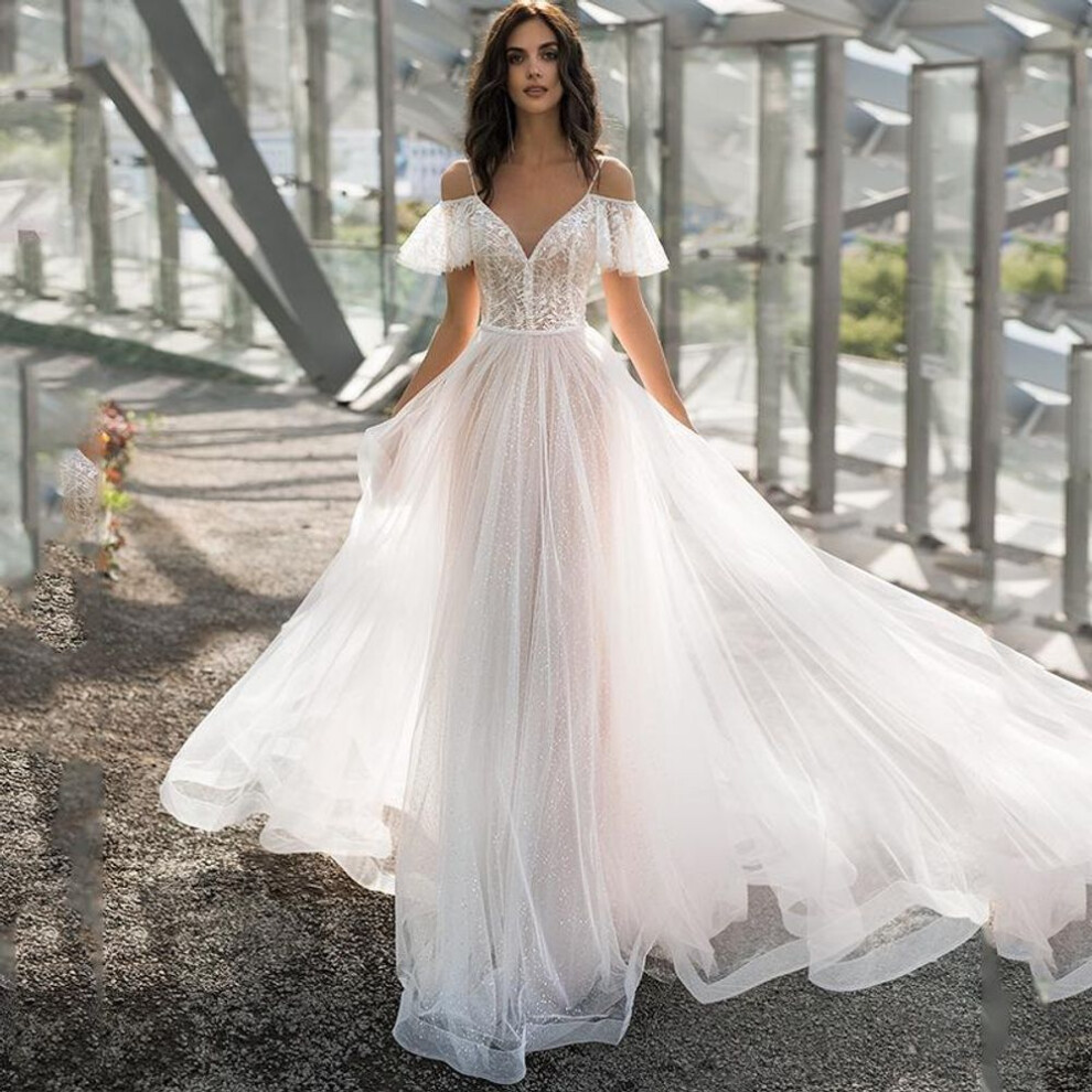 (white, XXL) Spring 2025: Plus Size One-Shoulder Lace Flower Wedding Dress