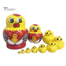 (as the picture, Chick) 10Pcs/Set Animal Russian Nesting Doll 10 Layers Handmade Wooden Matryoshka Duck Panda Penguin Chick Stacking Toy Desktop Figurine Decoration Ornament