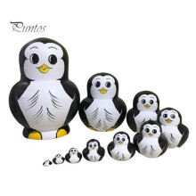 (as the picture, Penguin) 10Pcs/Set Animal Russian Nesting Doll 10 Layers Handmade Wooden Matryoshka Duck Panda Penguin Chick Stacking Toy Desktop Figurine Decoration Ornament