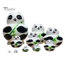 (as the picture, Panda) 10Pcs/Set Animal Russian Nesting Doll 10 Layers Handmade Wooden Matryoshka Duck Panda Penguin Chick Stacking Toy Desktop Figurine Decoration Ornament