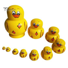 (as the picture, Little Duck) 10Pcs/Set Animal Russian Nesting Doll 10 Layers Handmade Wooden Matryoshka Duck Panda Penguin Chick Stacking Toy Desktop Figurine Decoration Ornament