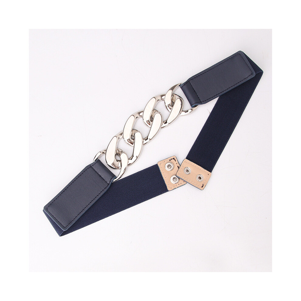 (SilverBlue)Chaîne épaisse métal exagérée femme élastique ceinture vêtement décoration