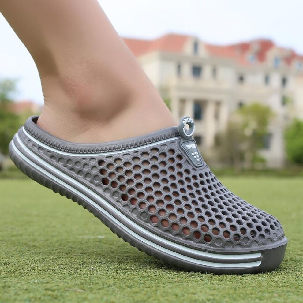 (gray, 41) Breathable Hollow Sandals for Men and Women Lightweight Slip-on Garden Clogs, Summer Beach Pool Shoes, Open-toe Mule Slides