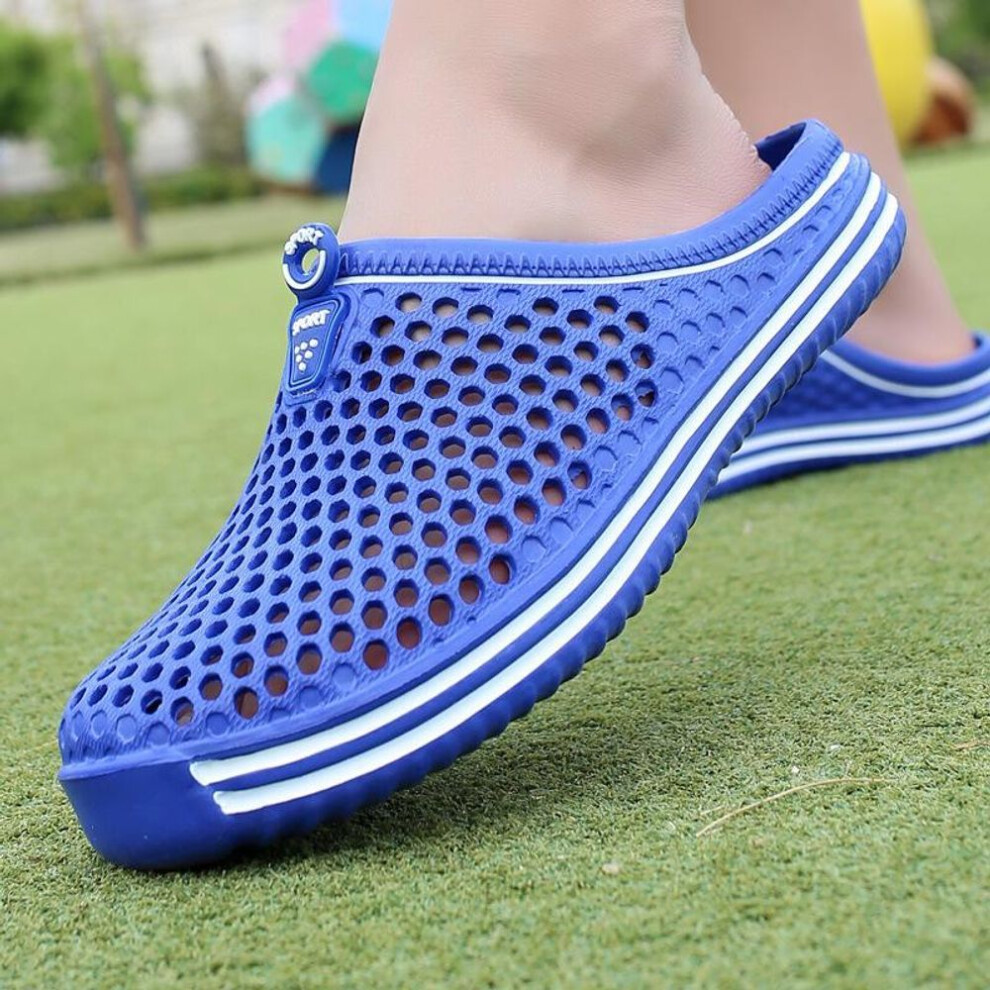 (blue, 44) Breathable Hollow Sandals for Men and Women Lightweight Slip-on Garden Clogs, Summer Beach Pool Shoes, Open-toe Mule Slides