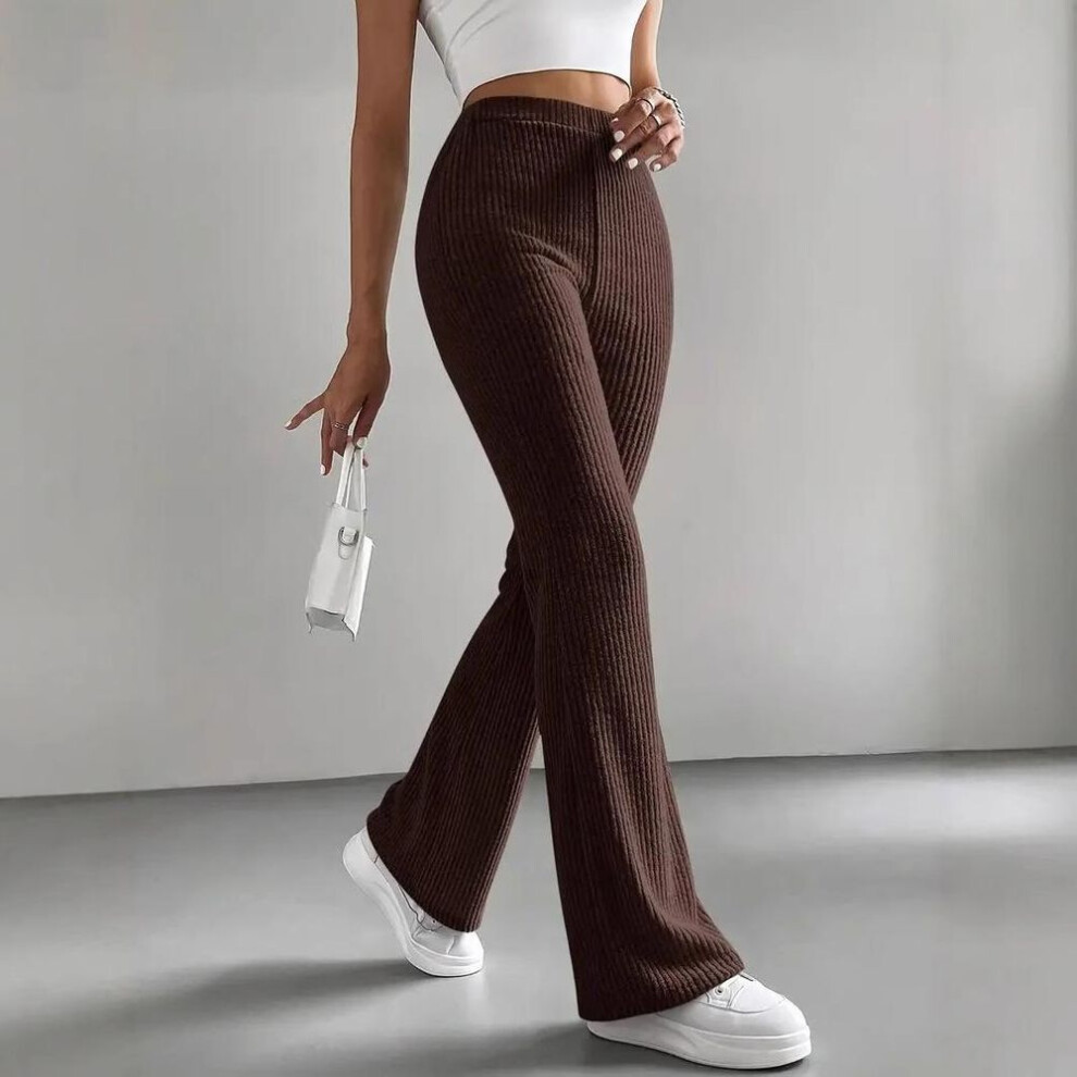 (dark brown, XXL) GMXIA Spring and Autumn Bell Bottoms Ladies Solid Color Casual Pants Ribbed Knit Fashion All Fit Pants