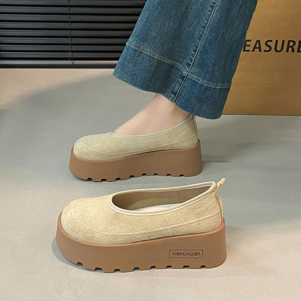 (beige, 39) TUINANLE Thick-Soled Women's Platform Loafers Women Suede Loafers Casual High Heels Sneakers Shoes