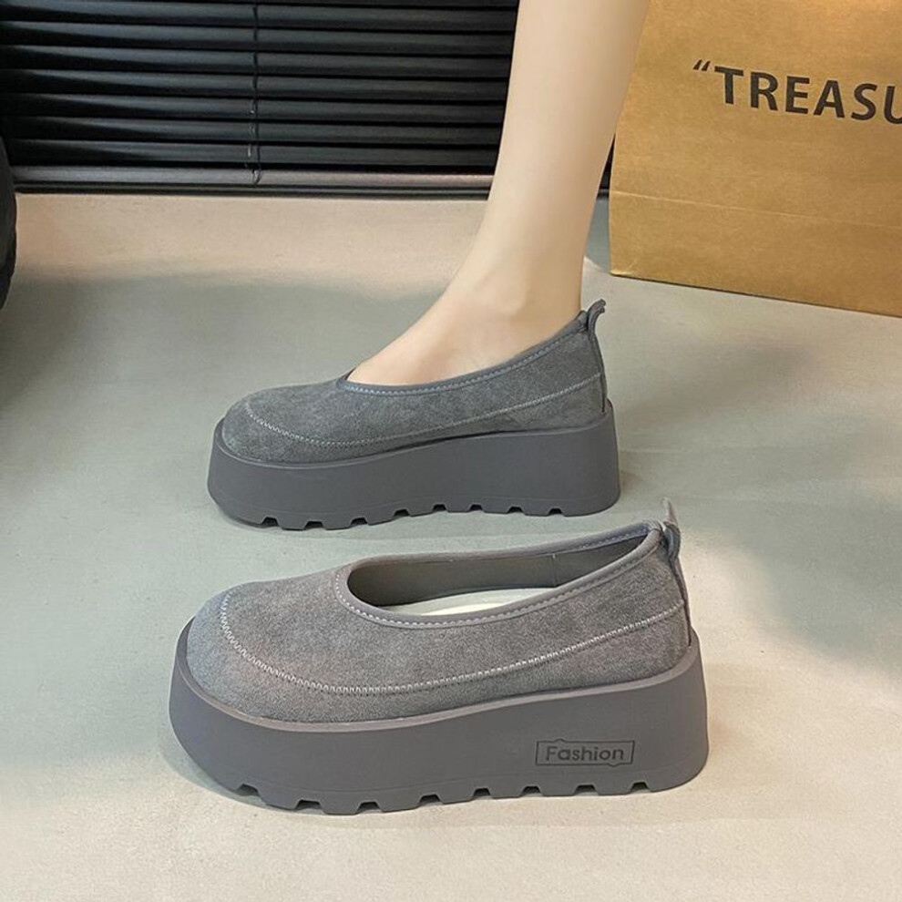 (grey, 40) TUINANLE Thick-Soled Women's Platform Loafers Women Suede Loafers Casual High Heels Sneakers Shoes