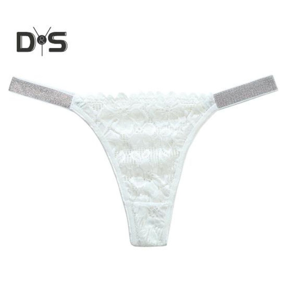 (white, L) Women Thong Shiny Sequin Panties Thin Mid Waist Seamless Thin Lace Good Flower Embroidery Good Breathability Lady Underpants Female Daily Underwear