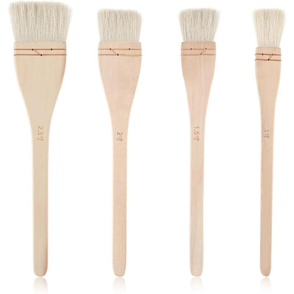 4pcs Creative Mark Hake Paintbrush Set Professional Soft White Goat Hair Stitch-tied Brushes For Wash, Background Work, Watercolor And Ceramic Pottery