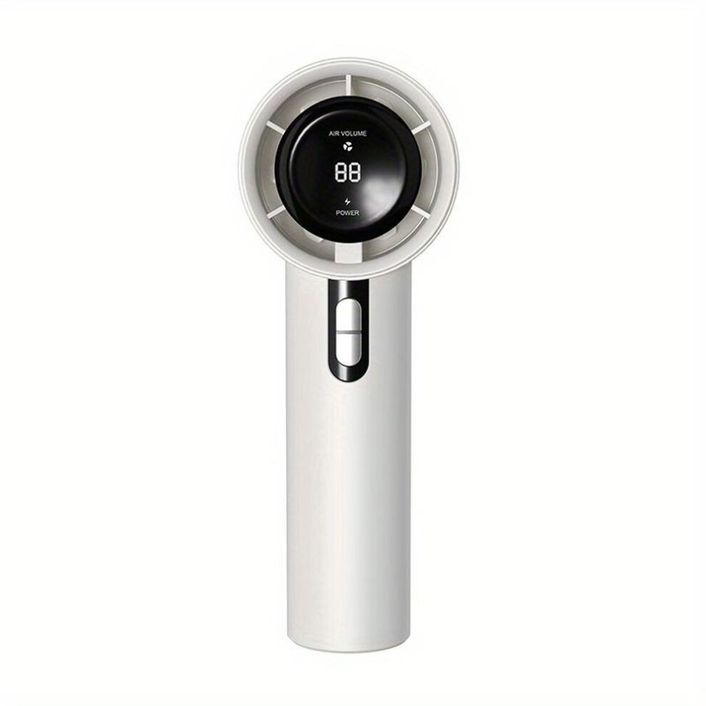 (white) Compact & Powerful Portable Handheld Turbo Fan - 3 Adjustable Wind Speeds, USB Rechargeable with LED Digital Display, Portable Mini Fan