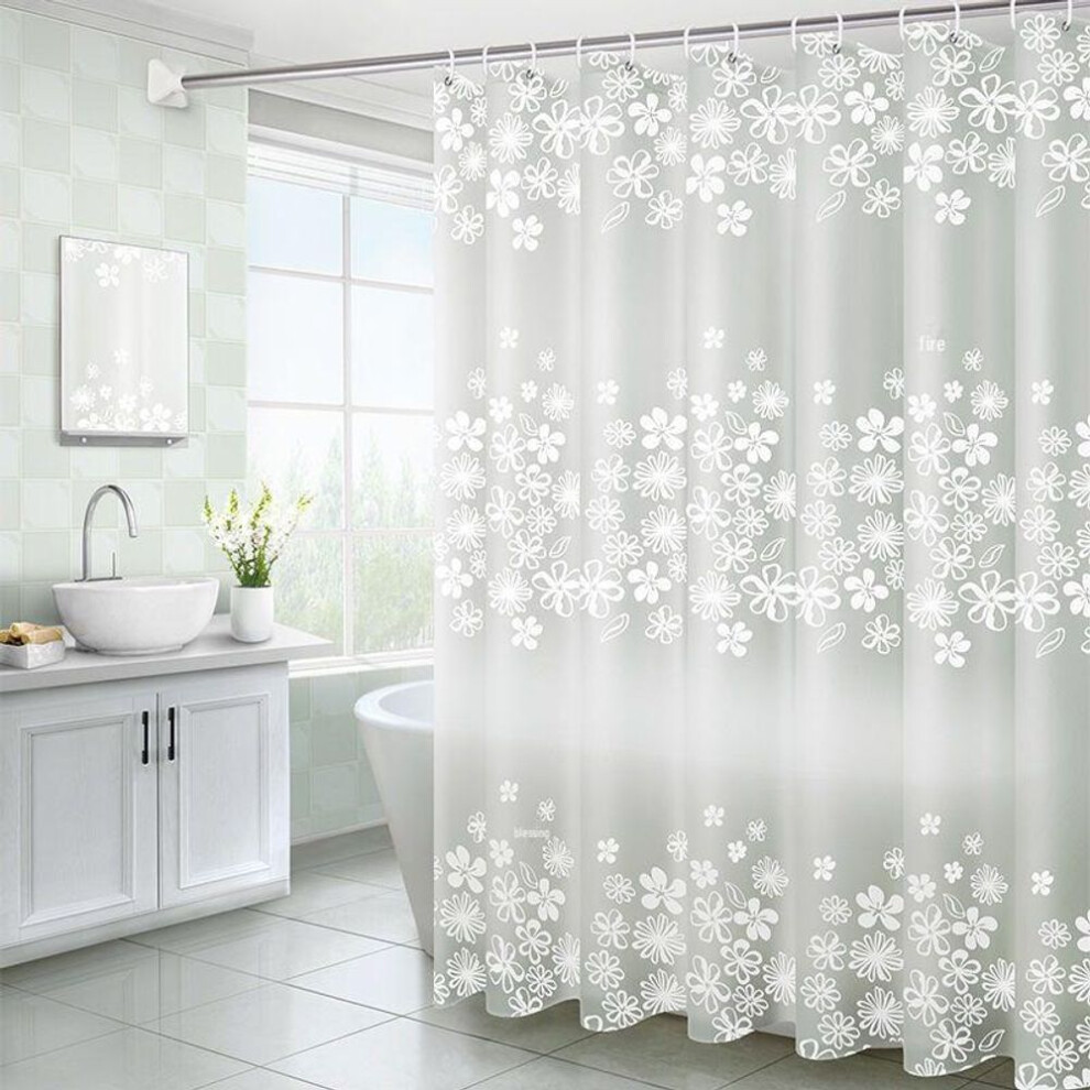 (as the picture, Set 180-200 + Rod 110-200) Waterproof Punch-Free Bathroom Shower Curtain Set