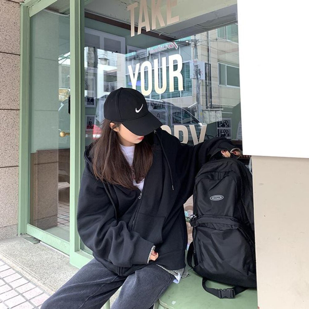 (Large, black) New Oversized Gray Hooded Zip-Up Sweatshirt for Women – Spring Fashion