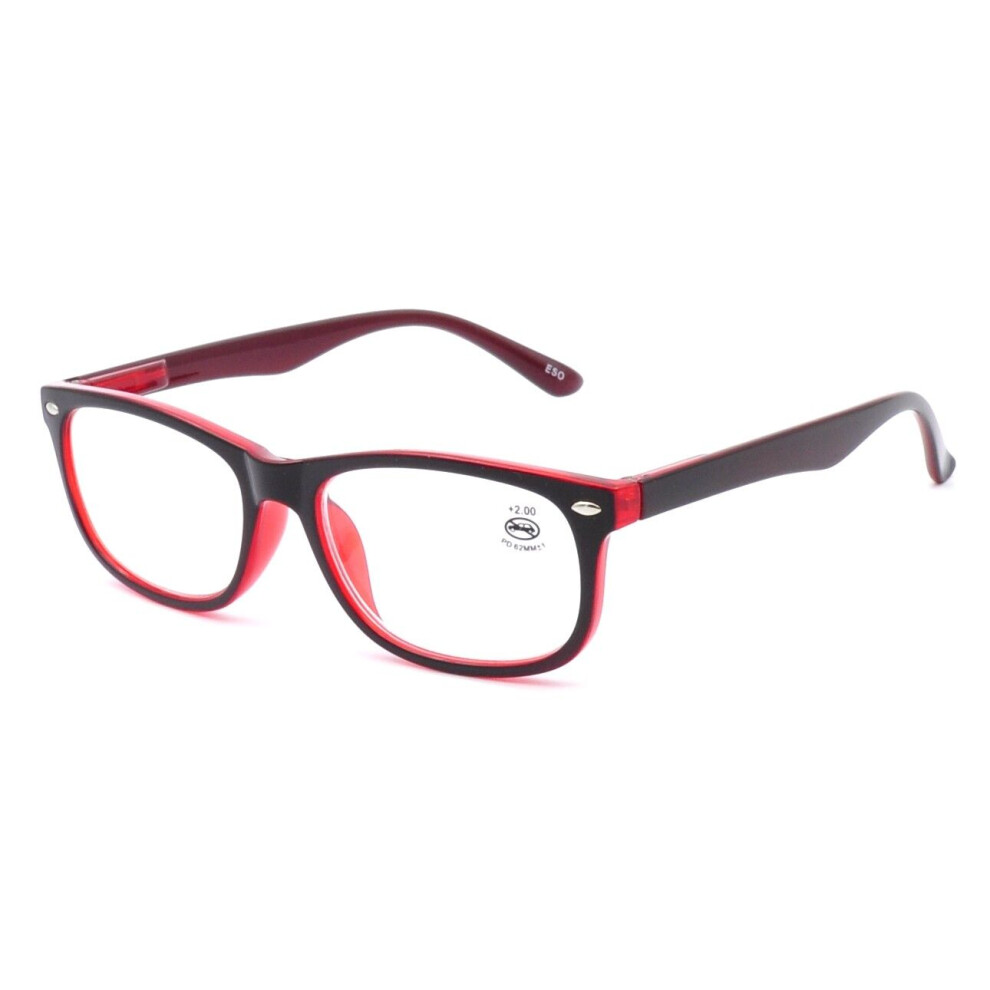 (Red, +3.0) Womens Mens Reading Glasses Spring Hinges Readers Rectangular Plastic +1.0~+3.5