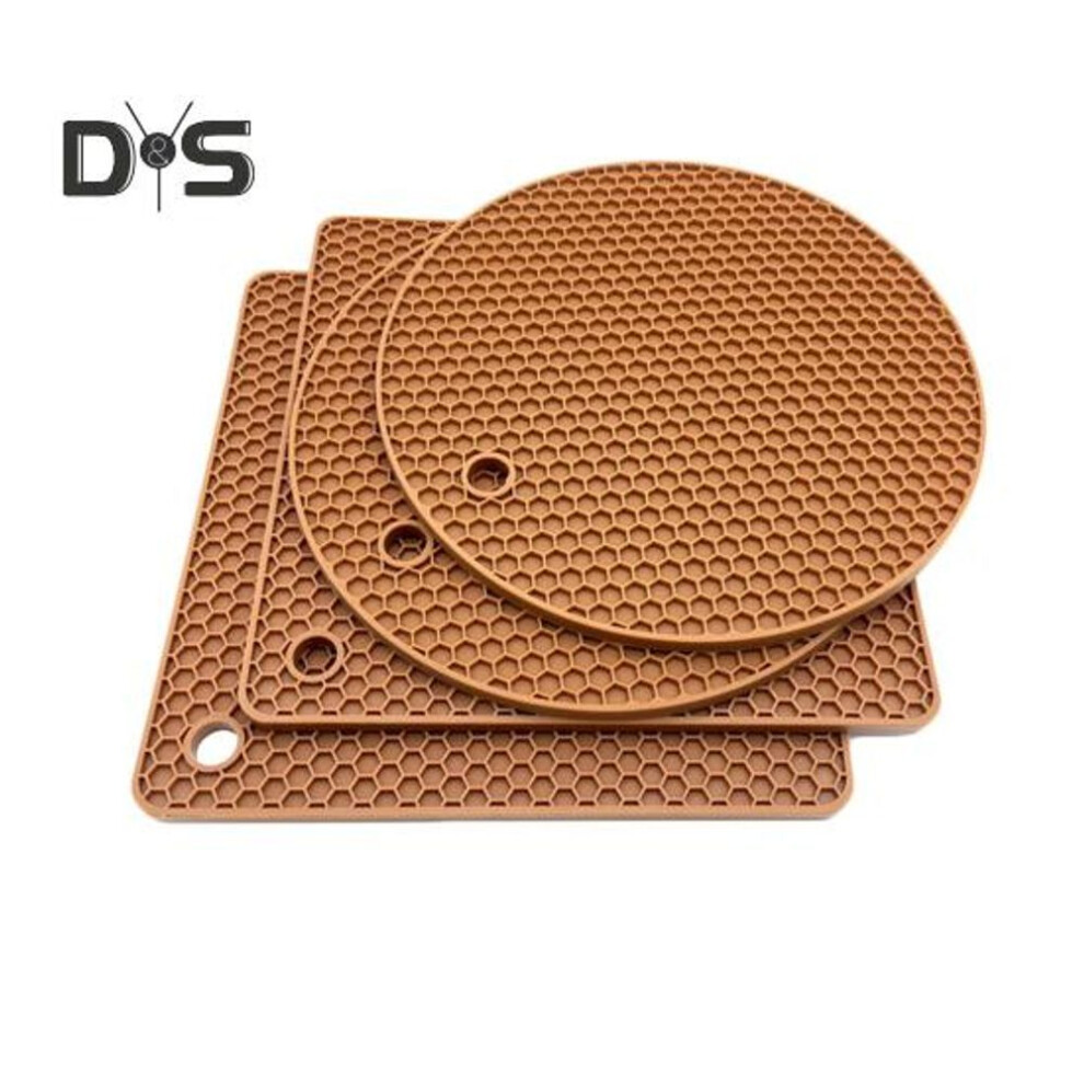 (brown) 4Pcs Silicone Trivet Mats for Hot Dishes Heat Resistant Hot Pads Pot Holders Flexible Placemats Non-Slip Multi-Purpose Kitchen Tool
