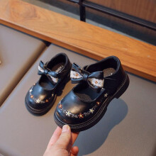 (black, Size 33 / Length 20.2cm) Girls' 2023 Spring/Autumn Soft Non-Slip Leather Shoes - Korean Retro Princess Style for Medium/Large Children