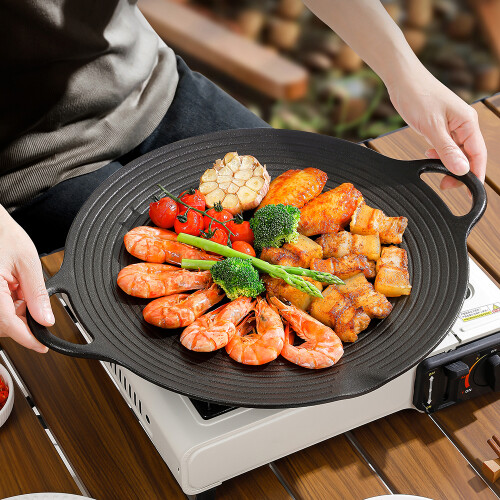 Living And Home (30cm) Pre-Seasoned Round Cast Iron Grill Pan