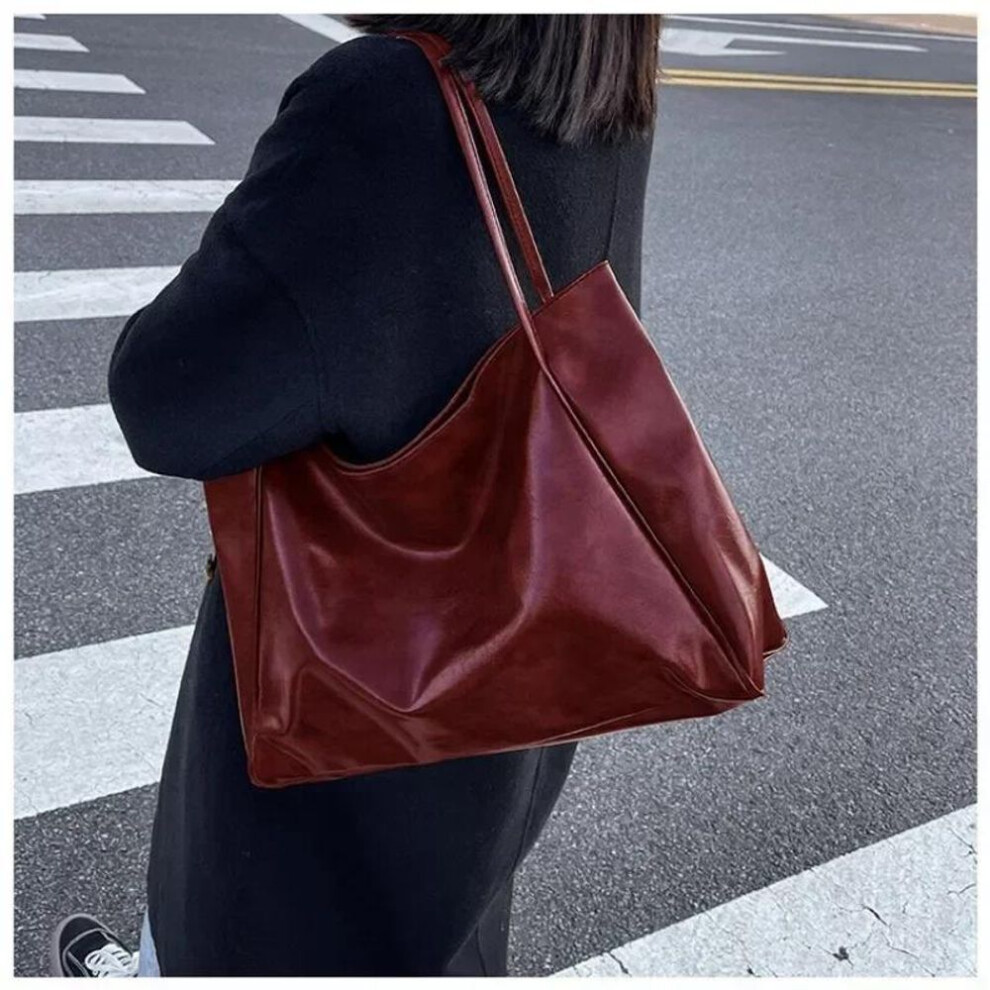 (wine red) Large Capacity Women Tote Bag Fashion Underarm Pouch Soft Pu Leather Shoulder Bag Retro Crossbody Bag Casual Portable BucketBags