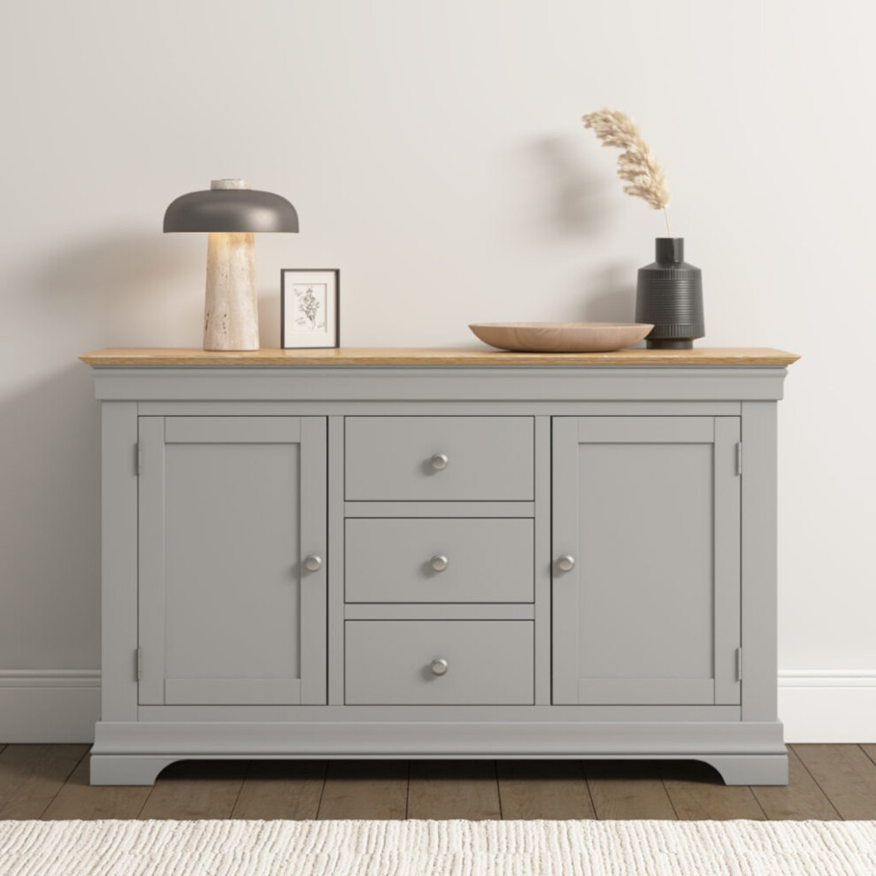 Bordeaux 2 Door 3 Drawer Sideboard Pebble Grey Oak Fully Assembled