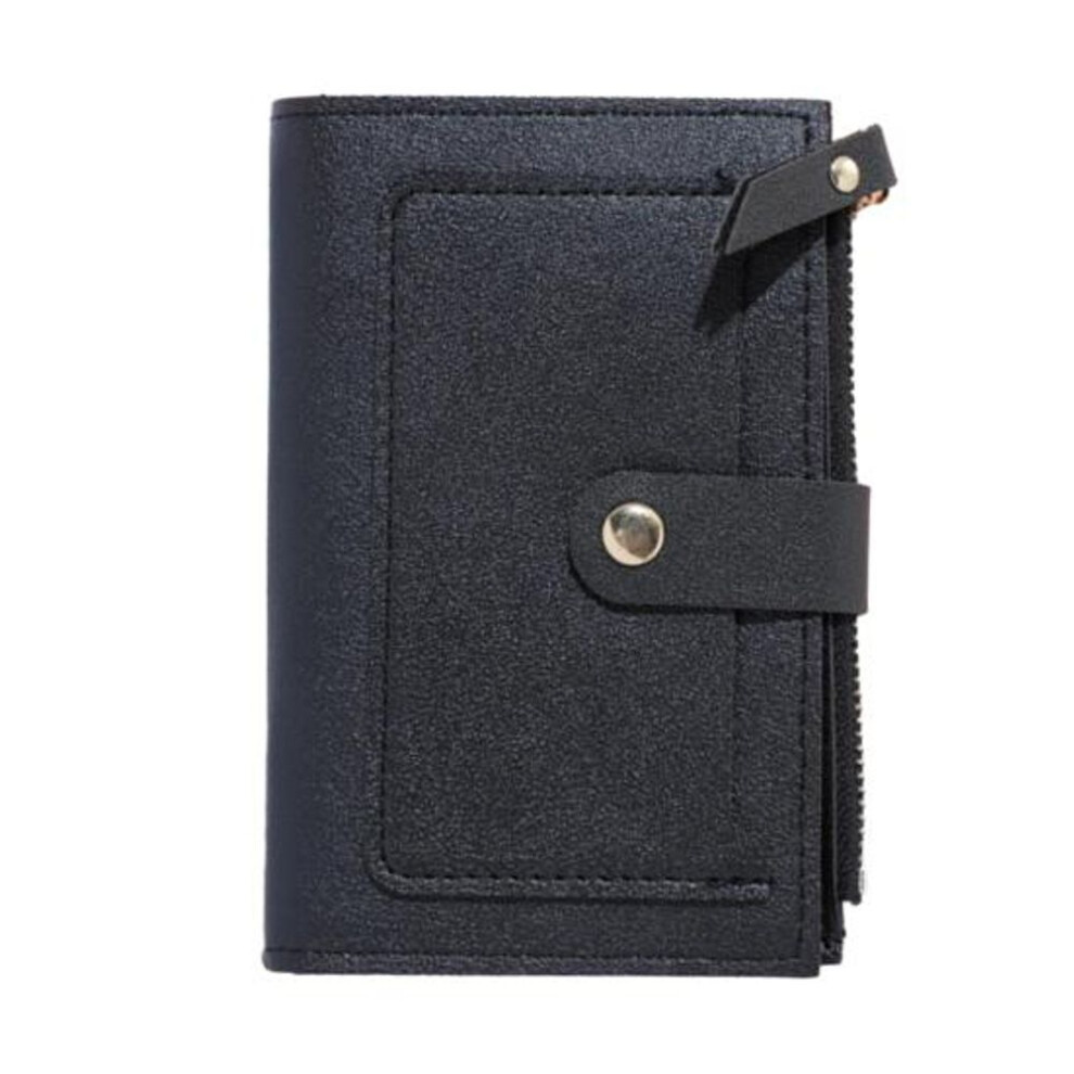 (black) Women Purse Changes Wallet Button Closure Solid Color Students Allowance Purse Card Holder Large Capacity Portable Wallet