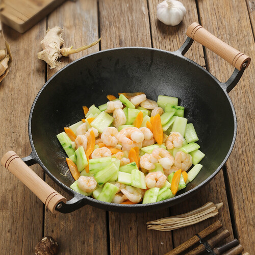Living And Home Round Cast Iron Wok with Dual Handles