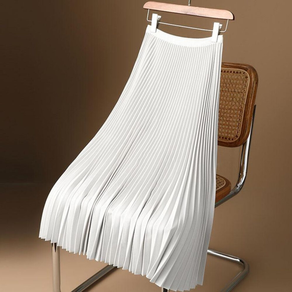 (M, white) Plus Size High-Grade Solid Satin Pleated Skirt