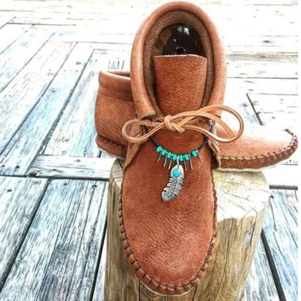 (brown, 39) Big flat bottom round head Roman shoes 2024 autumn and winter new big famous style short boots fashion short boots