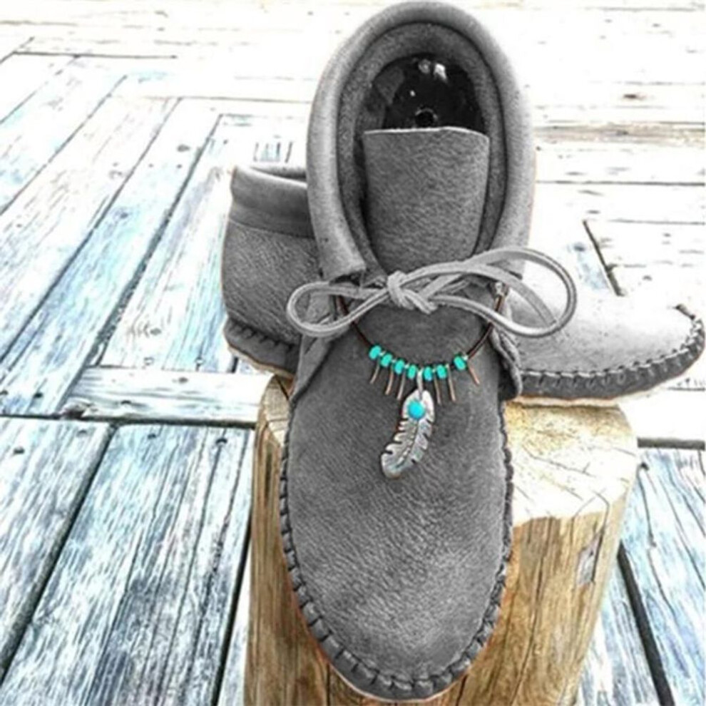 (gray, 42) Big flat bottom round head Roman shoes 2024 autumn and winter new big famous style short boots fashion short boots